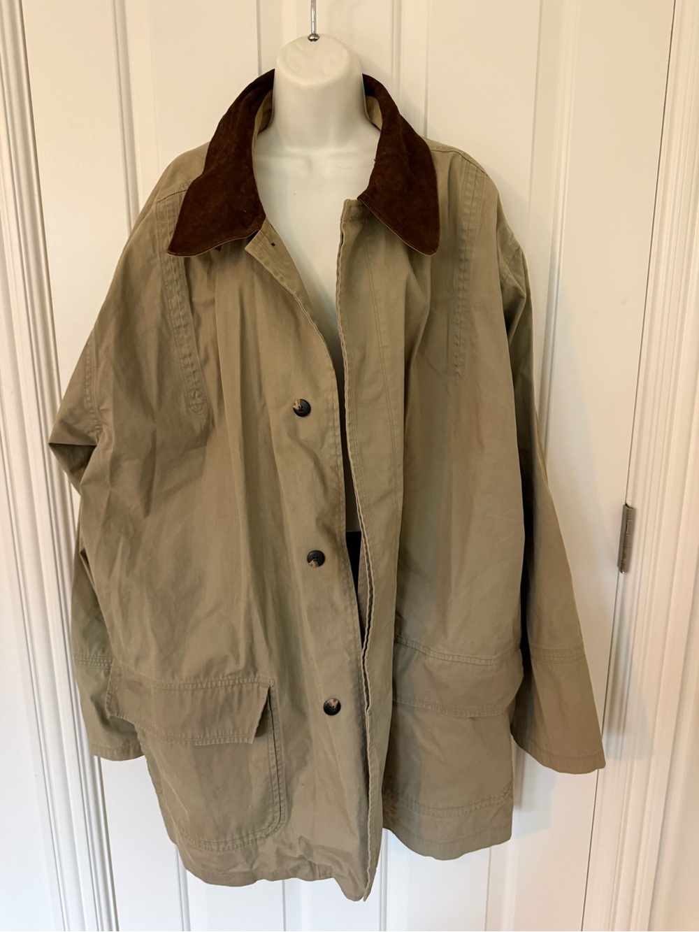 Vintage Palm Beach Men's Khaki Field Jacket with Brown Corduroy Collar-Size 2XT